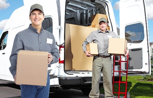 Packed office equipment prepared for a Southgate business move